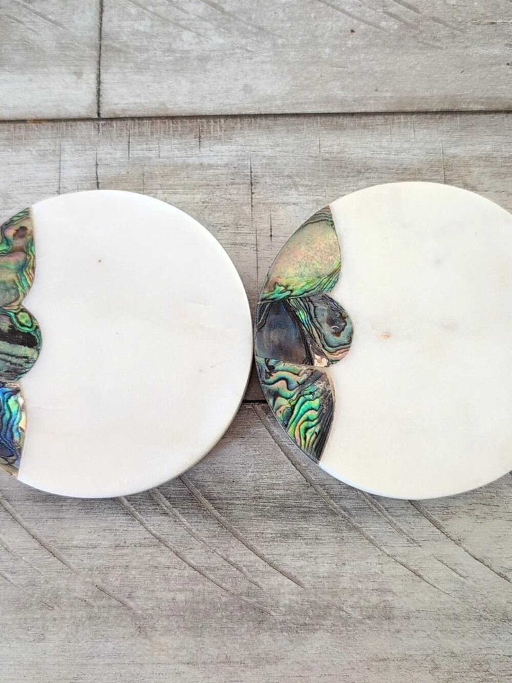 Anthropologie 2 Marble Coasters Mother Of Pearl Abalone Shell Ramona Replacement